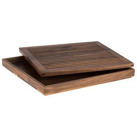 Brotschneidebrett Holz | mit herausnehmbarem Krümmelfach | 325 mm x 354 mm braun Produktbild
