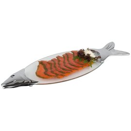 RESTPOSTEN | Fischplatte Glas Zinkguss Fischrelief oval  L 575 mm  x 195 mm  H 25 mm Produktbild