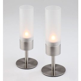 Windlicht 1-flammig mit Teelicht Glas Edelstahl matt satiniert  Ø 80 mm  H 220 mm | 2 Stück Produktbild
