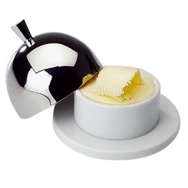 Butterservierer mit Deckel Edelstahl Porzellan Ø 90 mm H 70 mm Produktbild