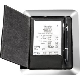 Rechnungstablett Edelstahl Leder schwarz | rechteckig 200 mm  x 160 mm Produktbild 1 S