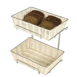 Büfett-Set, 3-tlg.: 2 Rattankörbe, ca. 30 x 22 x 8 cm, 1 Drahtgestell verchromt, einfach zerlegbar, ideal für Brot, Trockenfrüchte, etc. Produktbild