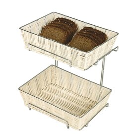 Büfett-Set, 3-tlg.: 2 Rattankörbe, ca. 30 x 22 x 8 cm, 1 Drahtgestell verchromt, einfach zerlegbar, ideal für Brot, Trockenfrüchte, etc. Produktbild