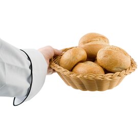 Brot- und Obstkorb, Polypropylene-Rattankorb, breiter Rand zum sicheren Transportieren, abwaschbar, stapelbar, unzerbrechlich, ca. Ø 22 cm, H 6 cm Produktbild