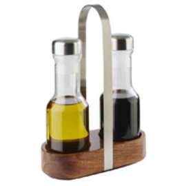 Menage WOOD • Essig | Öl Glas Edelstahl Holz H 245 mm Produktbild