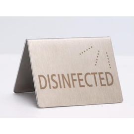 Tischaufsteller • DESINFIZIERT | DISINFECTED • Edelstahl L 50 mm x 45 mm H 35 mm Produktbild 1 S