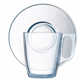 Kaffeetasse VOLUTO TRANSPARENT 25 cl Hartglas mit Untertasse  H 92 mm Produktbild