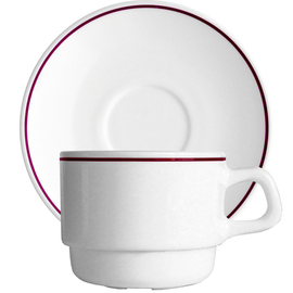 Obertasse RESTAURANT BORDEAUX 190 ml Hartglas schmaler Farbrand mit Untertasse  H 64 mm Produktbild