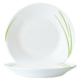 Restposten | Teller tief TORONTO EDEN | Hartglas grün weiß | Strichdekor  Ø 220 mm Produktbild