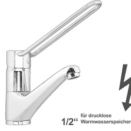 Waschtischbatterie zena | langer Ringhebel | für drucklose Speicher Produktbild