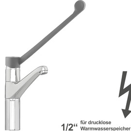 Waschtischbatterie | Standarmatur xena | für drucklose Speicher | langer Hebel auf Säule Ausladung 130 mm Produktbild