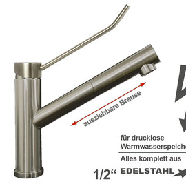 Spültischbatterie exis | für drucklose Warmwasserspeicher auf Säule Produktbild