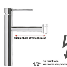 Spültischbatterie xara | für drucklose Warmwasserspeicher | Hebel gerade auf Säule Ausladung 210 mm Produktbild