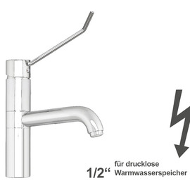 Spültischbatterie zaya | für drucklose Warmwasserspeicher | Hebel gebogen auf Säule Ausladung 250 mm Produktbild