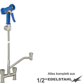 Mehrzweck-Reinigungsset xaria Zweigriffmischer Zweiloch Standarmatur Brause blau | Schlauchlänge 1000 mm T-Ventil Produktbild