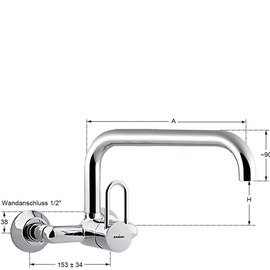 Wandbatterie profi 1/2" Ausladung 300 mm Schwenkauslauf Produktbild 1 S