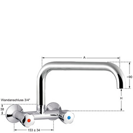 Wandbatterie profi 3/4" Ausladung 300 mm C-Auslauf gerade Produktbild 1 S