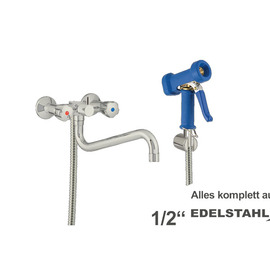 Mehrzweck-Reinigungsset vaxia Zweigriffmischer Wandarmatur Brause blau | Schlauchlänge 1200 mm Produktbild