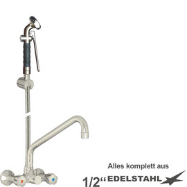 Mehrzweck-Reinigungsset vaxia Zweigriffmischer Wandarmatur Brause schwarz | grau | Schlauchlänge 800 mm C-Auslauf Produktbild