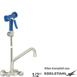 Mehrzweck-Reinigungsset vaxia Zweigriffmischer Wandarmatur Brause blau | Schlauchlänge 800 mm C-Auslauf Produktbild