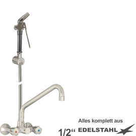 Mehrzweck-Reinigungsset vaxia Zweigriffmischer Wandarmatur Brause schmal | Schlauchlänge 800 mm C-Auslauf Produktbild