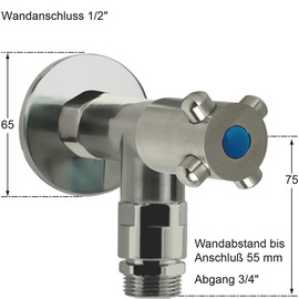 Wandventil 1/2" clasix Ventilabgang 3/4" | 4-Flügel-Griff | mit Rohrbelüfter Produktbild 1 S