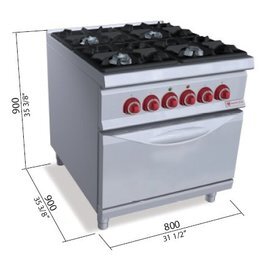 Gasherd SG9F4+FE Gastronorm 400 Volt 34,5 kW (Gas) 7,5 kW (Elektrobackofen) | Backofen Produktbild