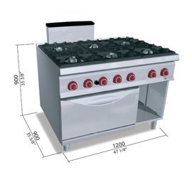 Gasherd SG9F6+FG Gastronorm 61,3 kW | Backofen | mit offenem Schrankelement Produktbild