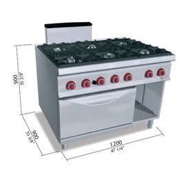 Gasherd SG9F6P+FG Gastronorm 79,8 kW | Backofen | mit offenem Schrankelement Produktbild