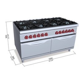 Gasherd SG9F8+2FE Gastronorm 230 Volt 4,68 kW (Elektrobackofen) 71 kW (Gas) | Backofen | 2 Backöfen Produktbild