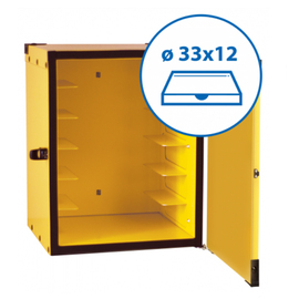 Pizza-Transportkoffer gelb • isoliert | 12 Pizzaschachteln 330 x 330 mm | 390 mm x 400 mm H 500 mm Produktbild