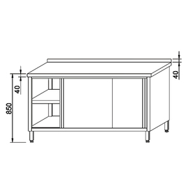 Arbeitsschrank mit Zwischenboden mit Schiebetüren | Aufkantung 1400 mm  x 700 mm  H 850 mm Produktbild