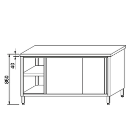 Arbeitsschrank KST-022 mit Zwischenboden mit Schiebetüren 1800 mm  x 700 mm  H 850 mm Produktbild