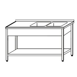 Spültisch KST - 122 mit Abtropffläche links glatt 2 Becken | 500 x 500 x 250 mm mit Grundboden L 1000 mm B 700 mm Produktbild