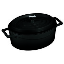 Bratentopf  4,8 ltr Gusseisen mit Deckel schwarz oval  Ø 290 mm  | angegossene Griffe Produktbild