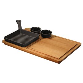 Grill-Pfanne mit Service-Holzbrett  • Gusseisen emailliert schwarz | 160 mm | Stielgriff Produktbild