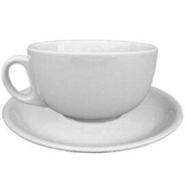 Milchkaffeetasse 570 ml Porzellan weiß mit Untertasse Produktbild