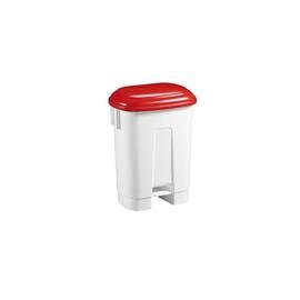 Pedal-Mülltonne 60 ltr Kunststoff weiß Deckelfarbe rot mit Fußpedal  L 510 mm  B 370 mm  H 670 mm Produktbild