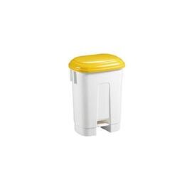 Pedal-Mülltonne 60 ltr Kunststoff weiß Deckelfarbe gelb mit Fußpedal  L 510 mm  B 370 mm  H 670 mm Produktbild
