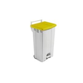 Pedal-Mülltonne 90 ltr Kunststoff weiß Deckelfarbe gelb mit Fußpedal  L 510 mm  B 470 mm  H 930 mm Produktbild