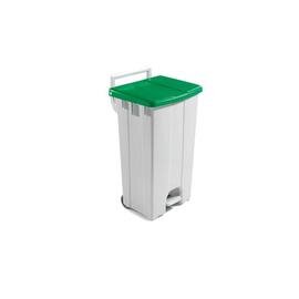 Pedal-Mülltonne 90 ltr Kunststoff weiß Deckelfarbe grün mit Fußpedal  L 510 mm  B 470 mm  H 930 mm Produktbild
