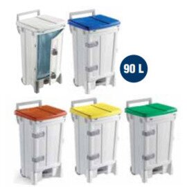 Pedal-Mülltonne 90 ltr Kunststoff weiß Deckelfarbe blau mit Fußpedal  L 530 mm  B 500 mm  H 930 mm mit Tür Produktbild