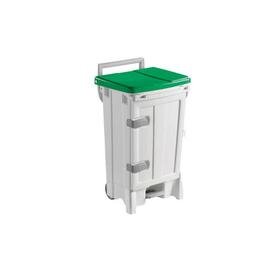 Pedal-Mülltonne 90 ltr Kunststoff weiß Deckelfarbe grün mit Fußpedal  L 530 mm  B 500 mm  H 930 mm mit Tür Produktbild