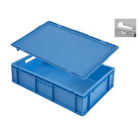 Becher-Transportbehälter mit Deckel blau 33 ltr | 600 mm x 400 mm H 170 mm Produktbild