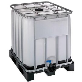 IBC Behälter  • transparent  | 1050 ltr | 1200 mm  x 1000 mm  H 1175 mm | mit Kunststoffpalette Produktbild