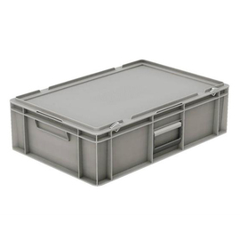 Transportbehälter | Kofferkiste mit Deckel Euronorm grau 30 ltr | 600 mm x 400 mm H 183 mm Produktbild
