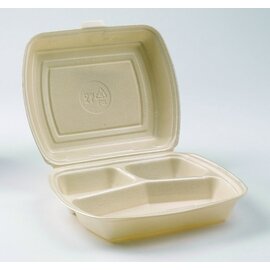 Menüboxen mit Deckel Einweg beige geschäumt 230 mm  x 190 mm 3 Fächer Produktbild