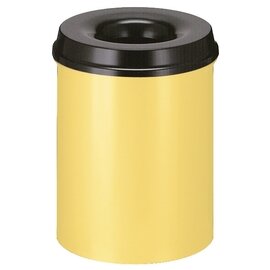 Papierkorb 15 ltr Metall gelb schwarz Einwurföffnung feuerlöschend Ø 260 mm  H 360 mm Produktbild