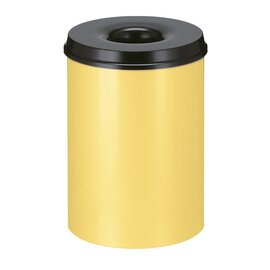 Papierkorb 30 ltr Metall gelb schwarz Einwurföffnung feuerlöschend Ø 335 mm  H 470 mm Produktbild