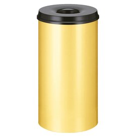 Papierkorb 50 ltr Metall gelb schwarz Einwurföffnung feuerlöschend Ø 335 mm  H 630 mm Produktbild